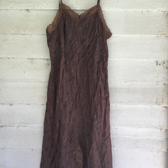 Betsey Johnson ULTRA vintage Y2K brown silky eyelet SLIP DRESS, L